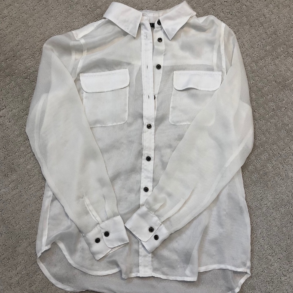 LAST CHANCE! Sheer Lined White Button Up Blouse